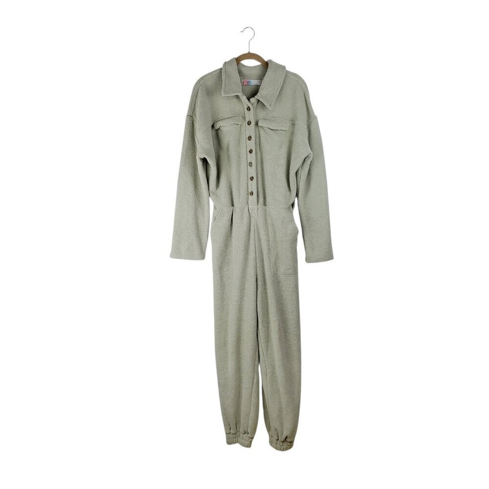 Free People FP Beach Ride or Die Jumpsuit Green Long Sleeve Womens Small